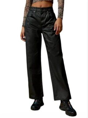 BDG Coated Black Baggy Jeans Size 24